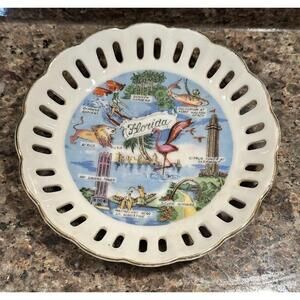 Plate Florida Souvenir Vintage Wall Hanging 5” Gold Edging